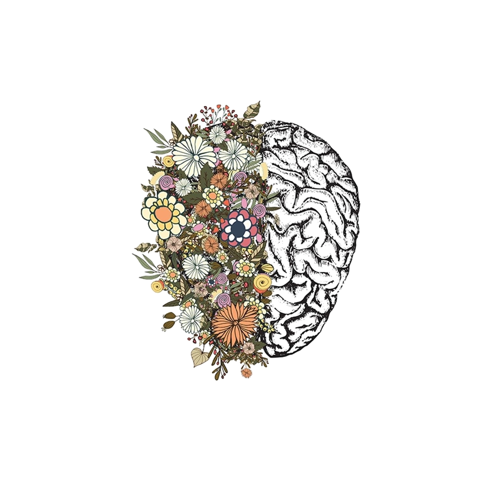 Ilustración cerebro y flores